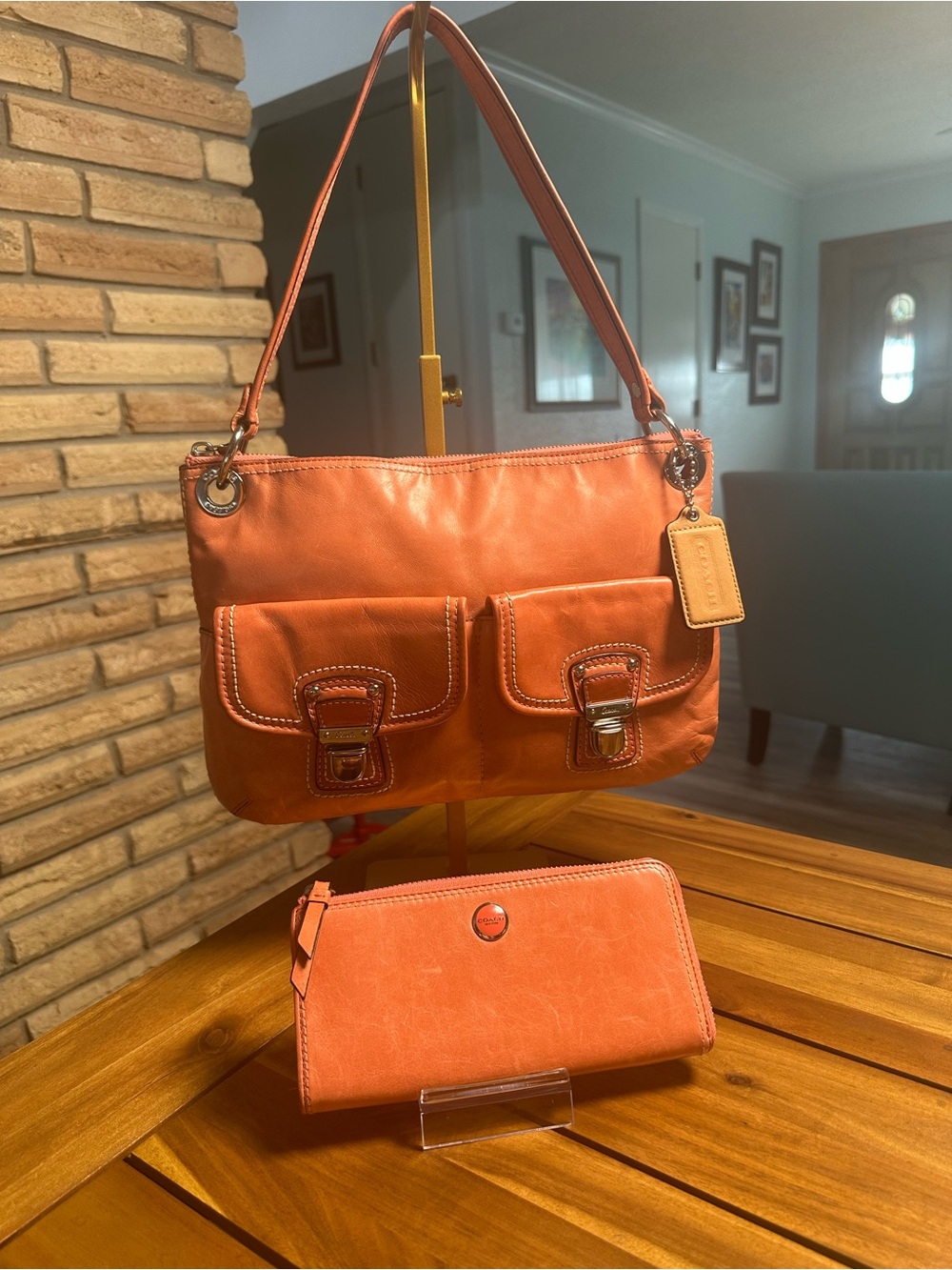 Coach Poppy Hippie Leather Hobo Bag with Matching Wallet in Salmon Pink - Picture 2 of 16